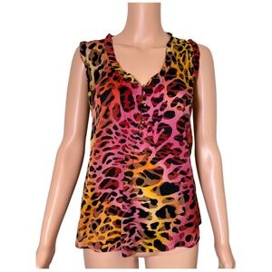 Etcetera 100% Silk Animal Print Sleeveless Blouse Top Pink Orange Size 8
